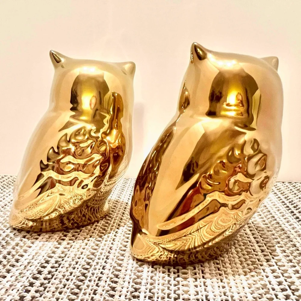 NEW Gold Owl Salt and Pepper Shakers. In box.